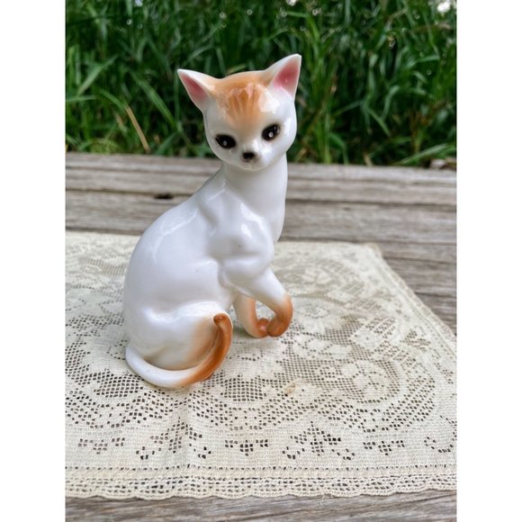 Vintage 1950s Bone China Cat Figurine Orange, white - Picture 10 of 11